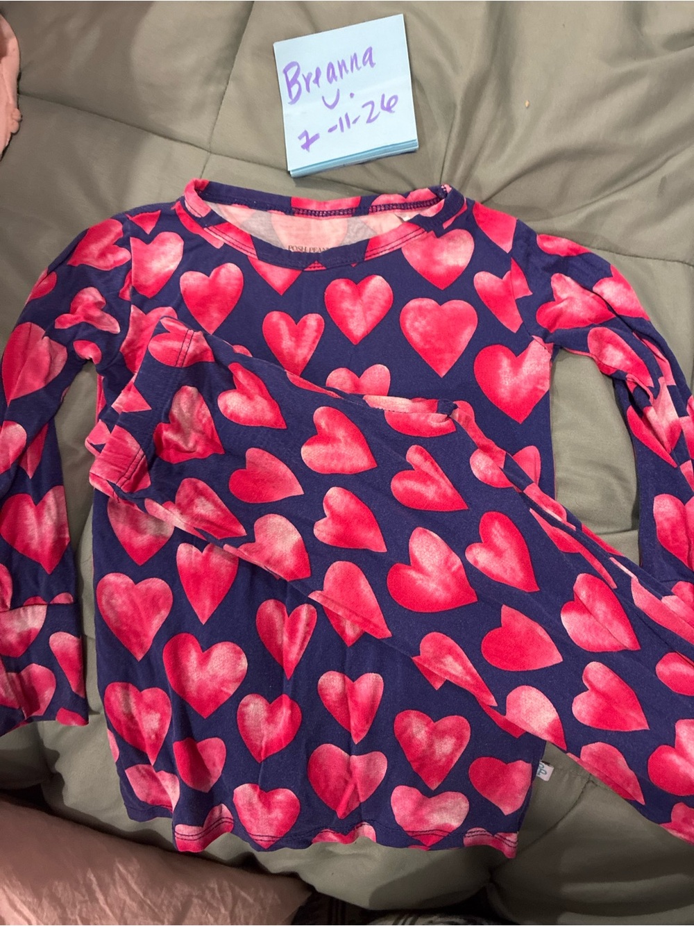 Posh Peanut Navy Pajama Set with Pink Heart Print